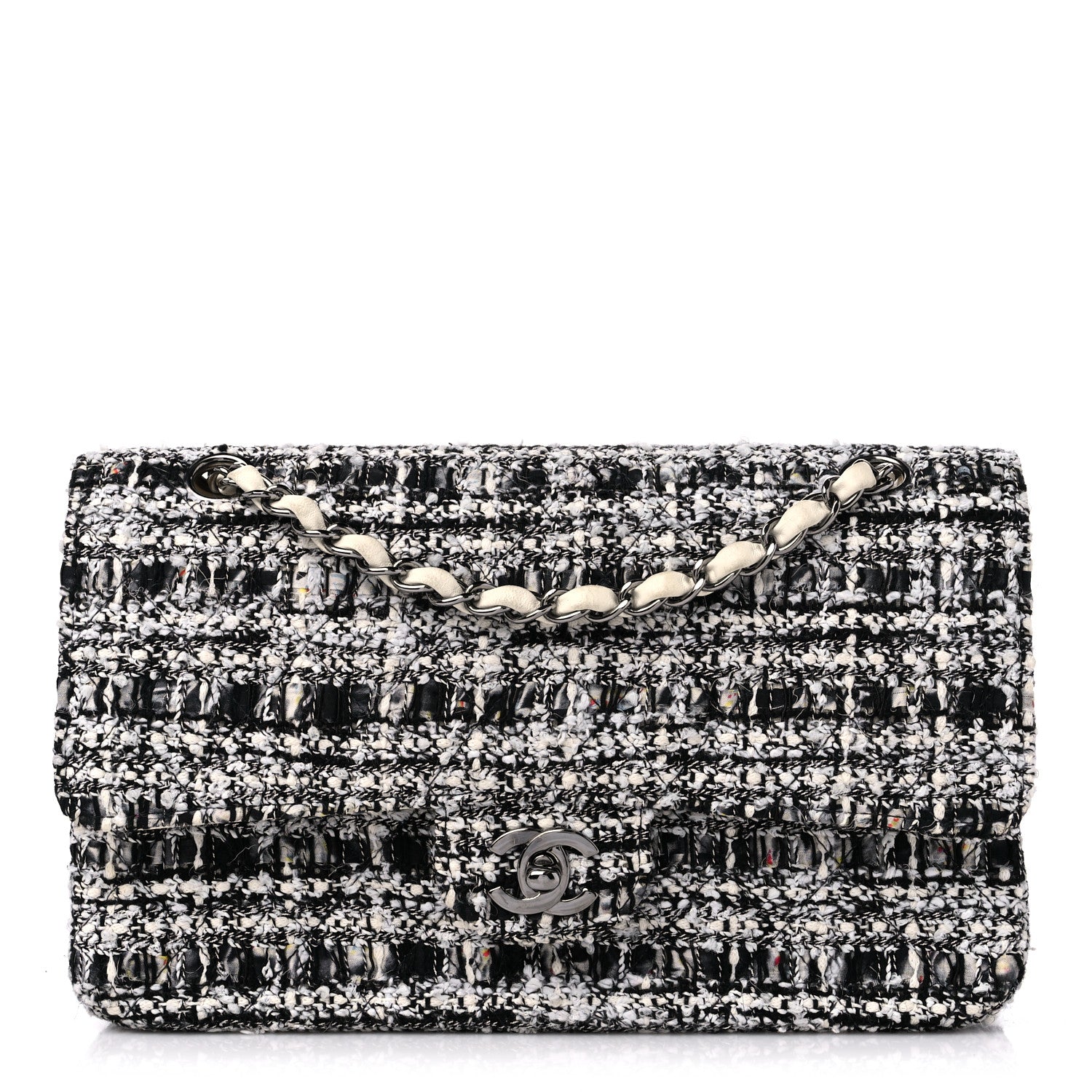 Chanel Tweed Quilted Medium Double Flap Black White Ecru 1 of 14