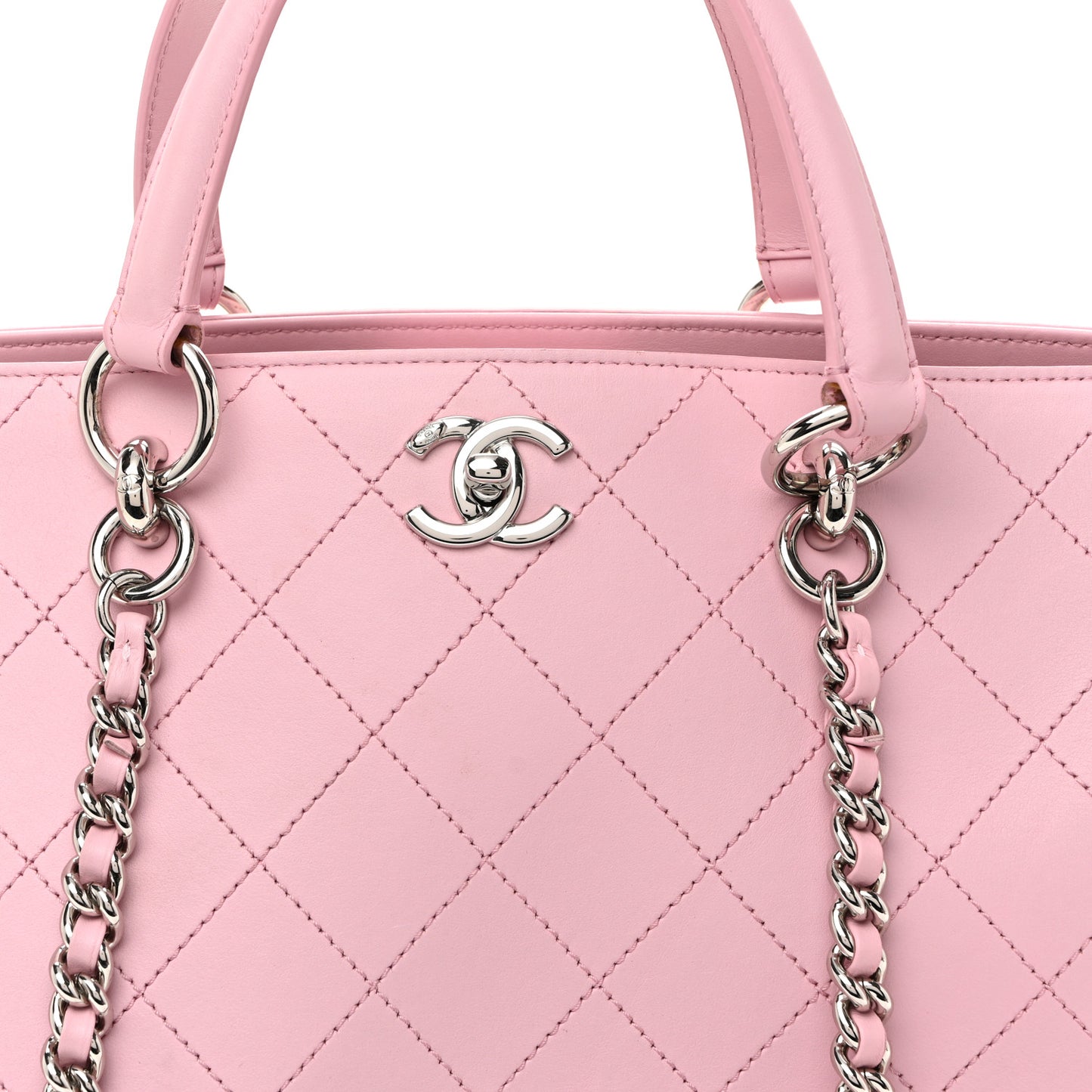 Calfskin Stitch Medium Ring My Bag Shopping Tote  Pink
