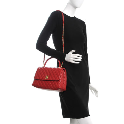 Chanel Caviar Quilted Small Coco Handle Flap Red 2 of 8