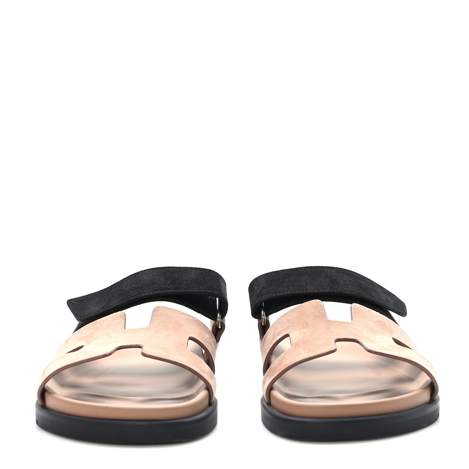 Hermes Suede Goatskin Womens Chypre Sandals 39 Rose Perle Black 2 of 9