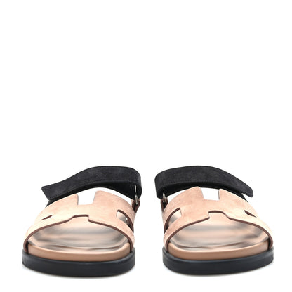 Hermes Suede Goatskin Womens Chypre Sandals 39 Rose Perle Black 2 of 9
