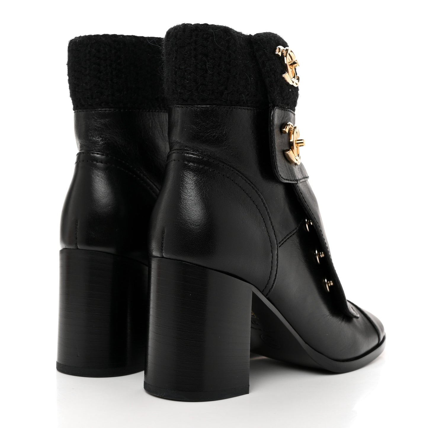 Calfskin Knit CC Short Boots 37 Black