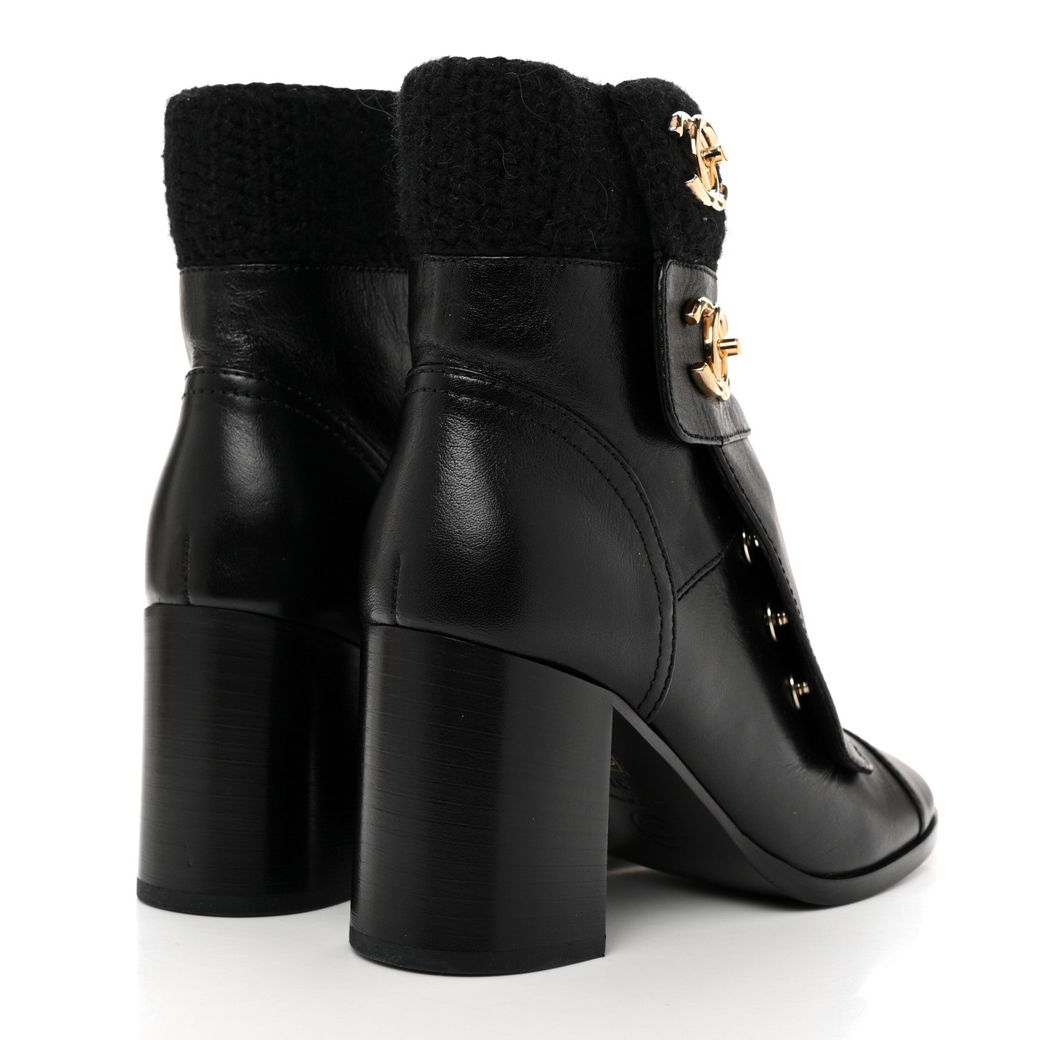 Chanel Calfskin Knit CC Short Boots 37 Black 4 of 8