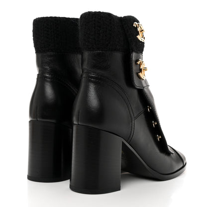 Chanel Calfskin Knit CC Short Boots 37 Black 4 of 8