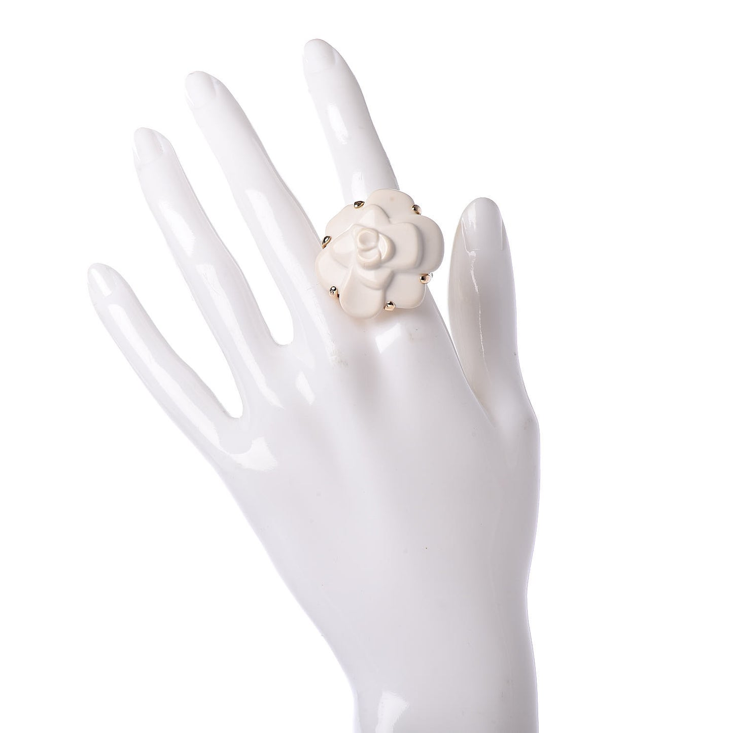 18K Yellow Gold White Ceramic Camelia Ring 53 6.5