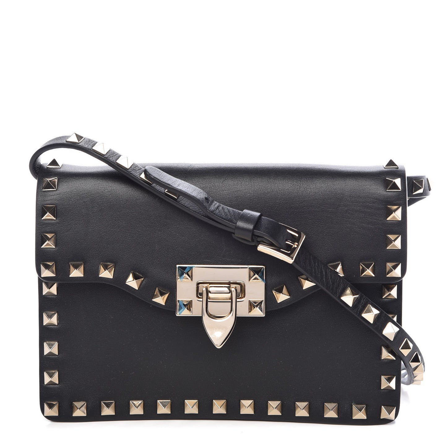 Vitello Rockstud Shoulder Flap Bag Black