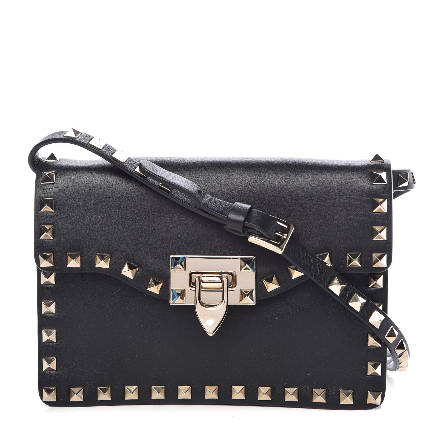 Valentino Garavani Vitello Rockstud Shoulder Flap Bag Black 1 of 8