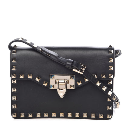 Valentino Garavani Vitello Rockstud Shoulder Flap Bag Black 1 of 8