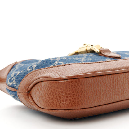 Gucci New Denim GG Monogram Calfskin Mini Jackie 1961 Hobo Blue Tea Cuir 10 of 13