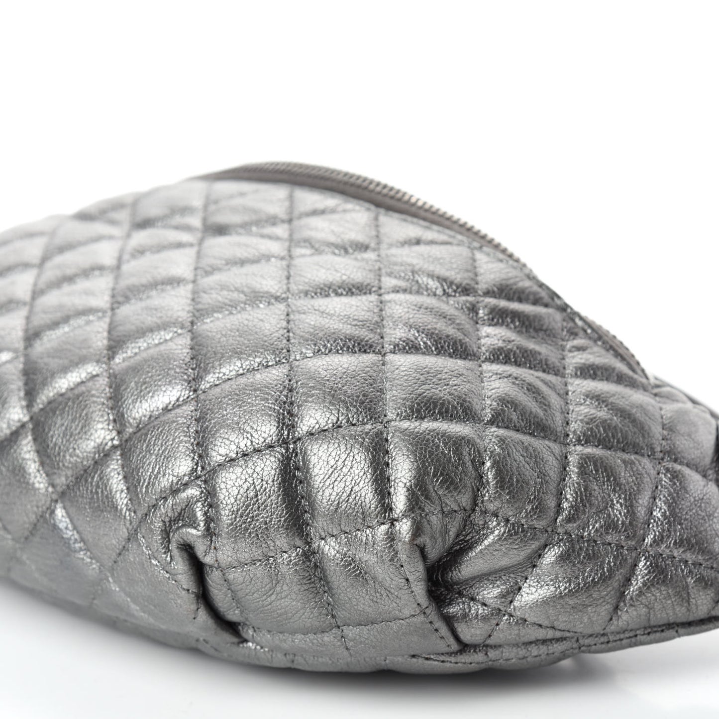 Metallic Goatskin Quilted Banane Waist Bag Fanny Pack Silver