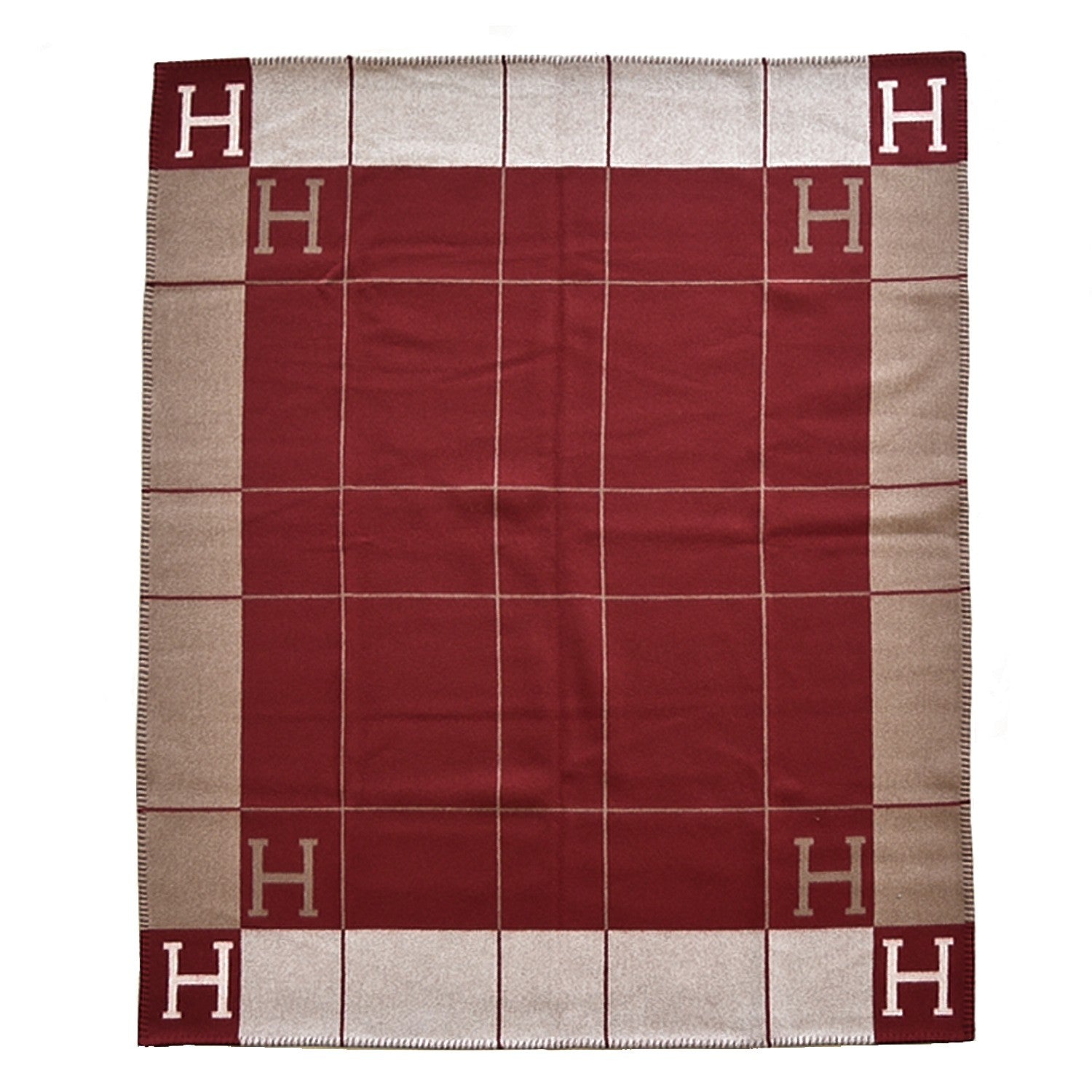 Hermes Wool Cashmere Avalon III Blanket Ecru Rouge H 1 of 4