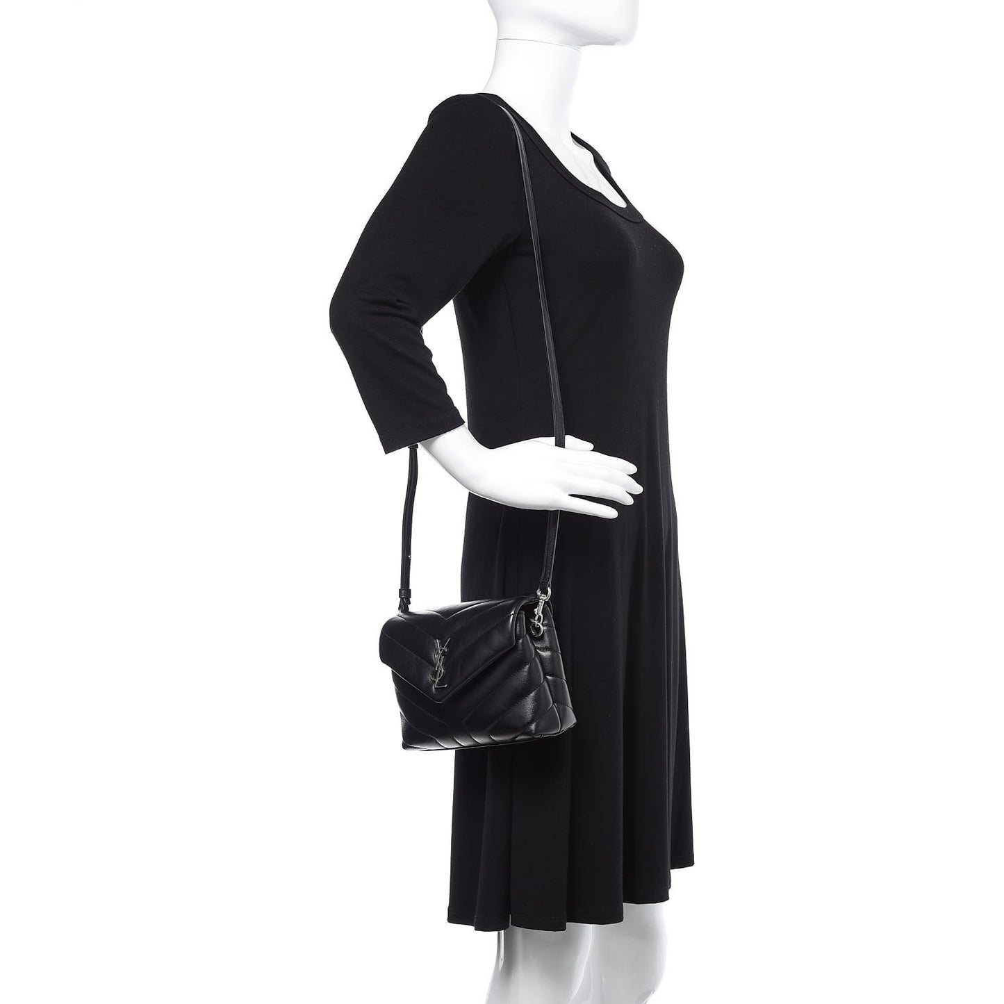 Calfskin Y Quilted Monogram Toy Loulou Crossbody Bag Black