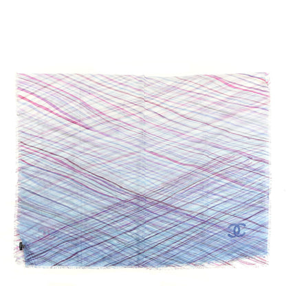 Chanel Cotton Cashmere CC Striped Pareo Scarf Blue 1 of 3