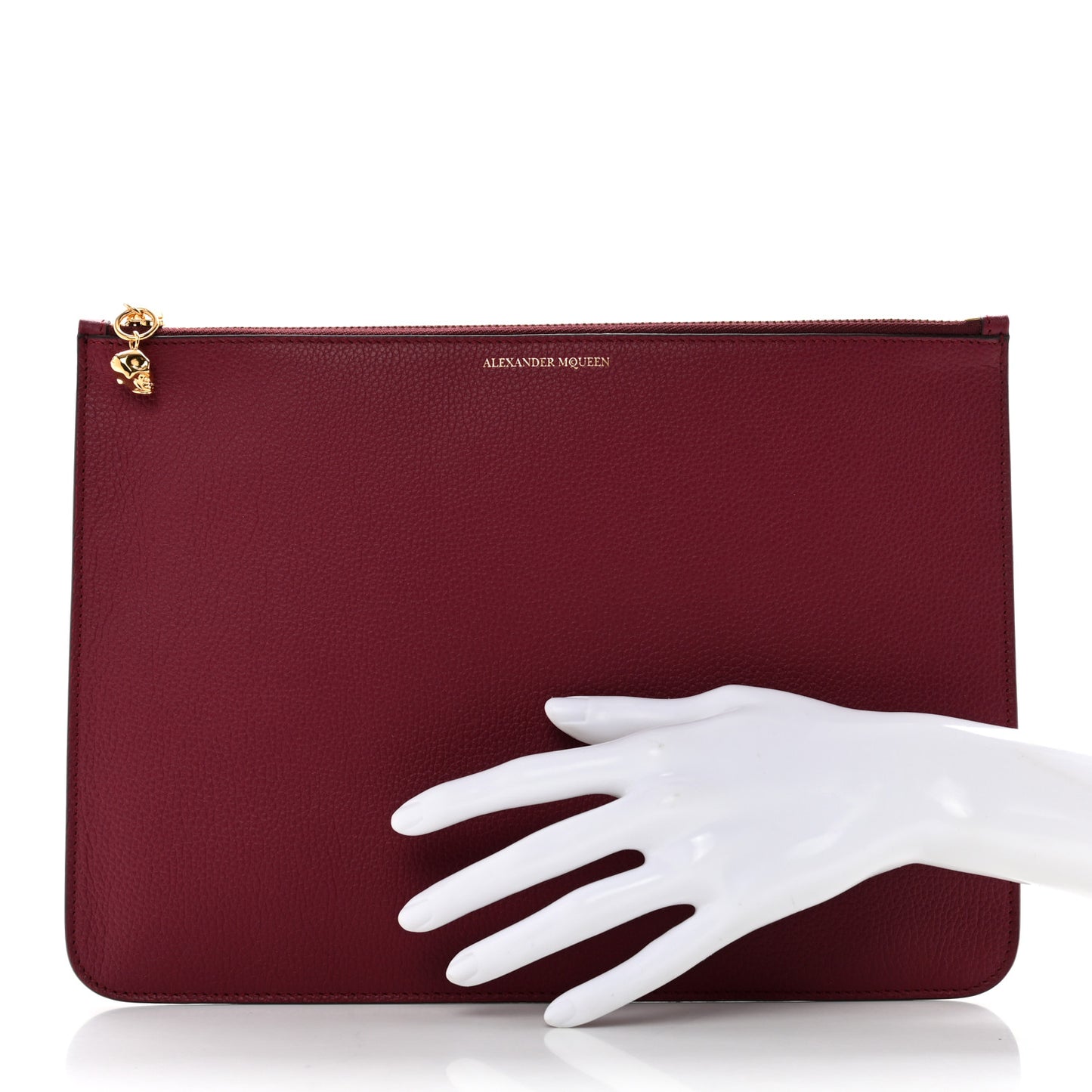 Calfskin Skull Zip Pouch Red