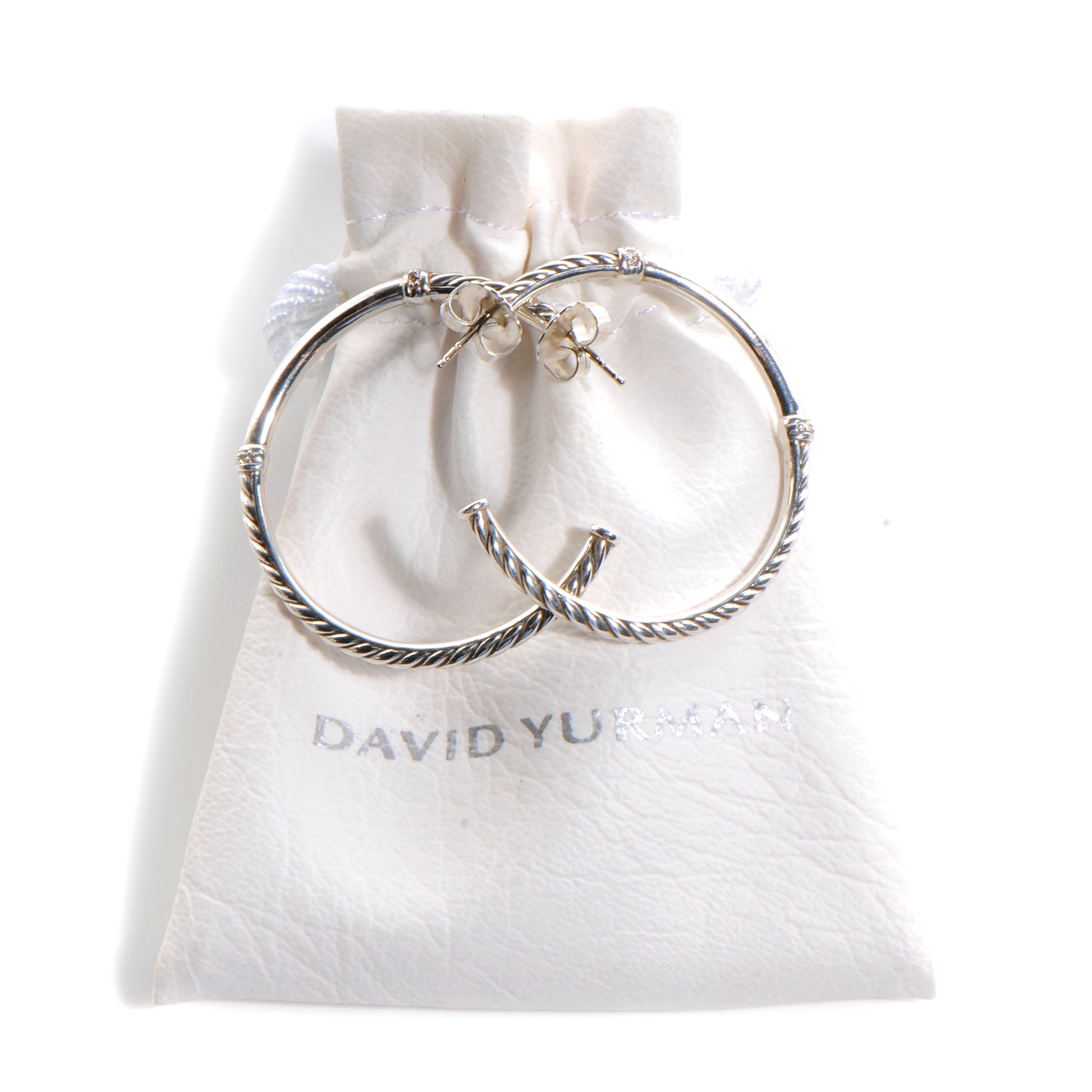 David Yurman Sterling Silver and Pave Diamonds Medium Metro Hoop Earrings 5 of 5