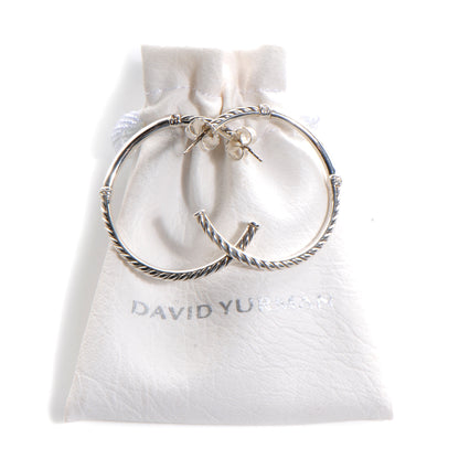David Yurman Sterling Silver and Pave Diamonds Medium Metro Hoop Earrings 5 of 5