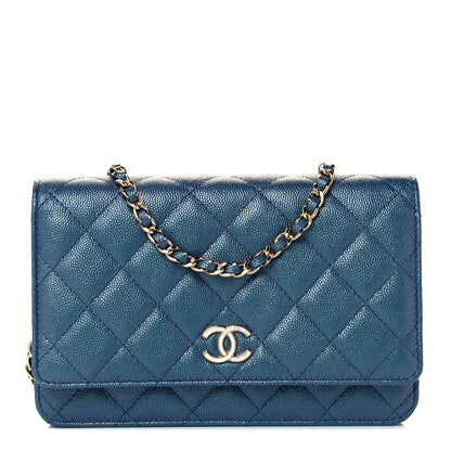 Chanel Iridescent Caviar Quilted Wallet On Chain WOC Dark Blue 1 of 10