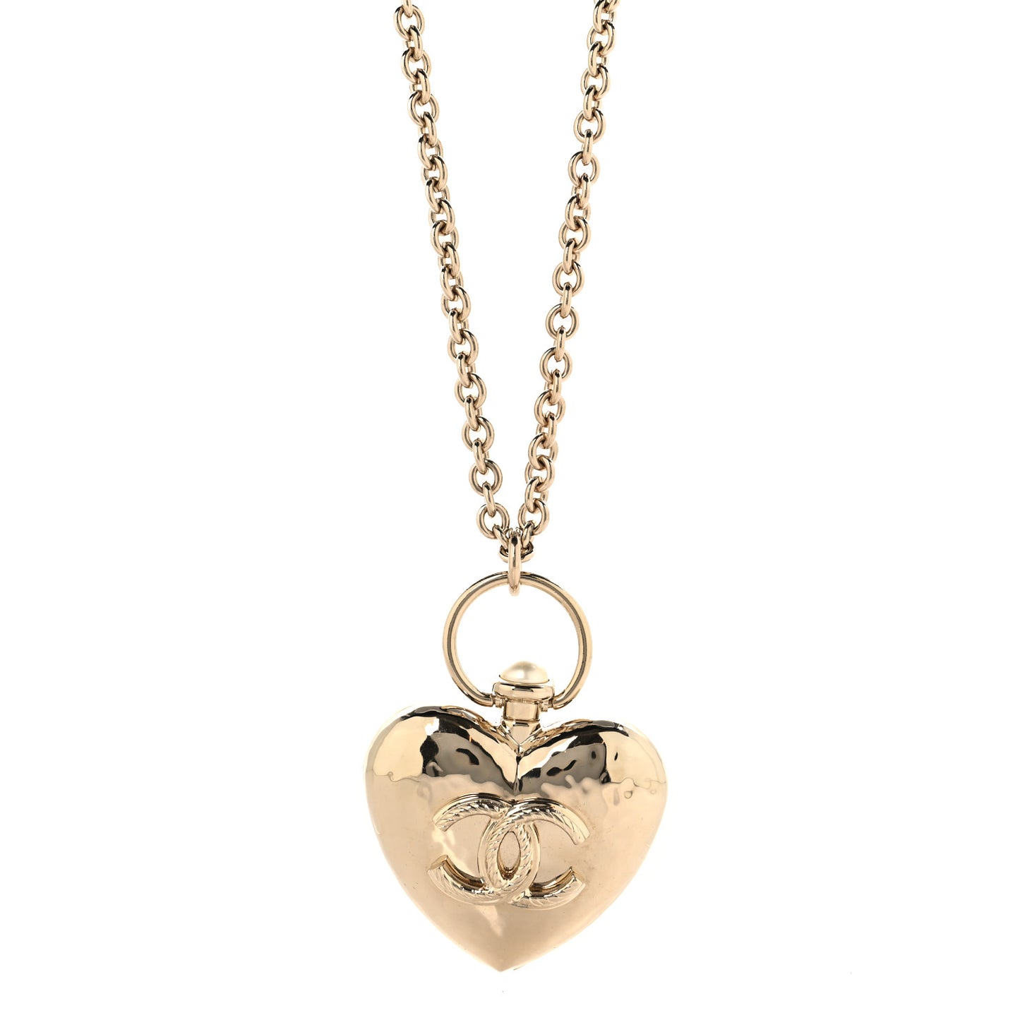 Metal CC Heart Locket Necklace Gold