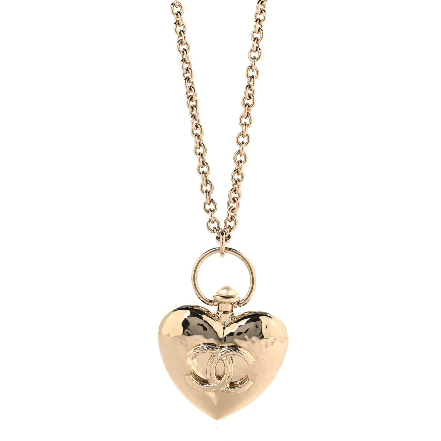 Chanel Metal CC Heart Locket Necklace Gold 1 of 6
