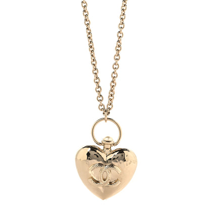 Chanel Metal CC Heart Locket Necklace Gold 1 of 6