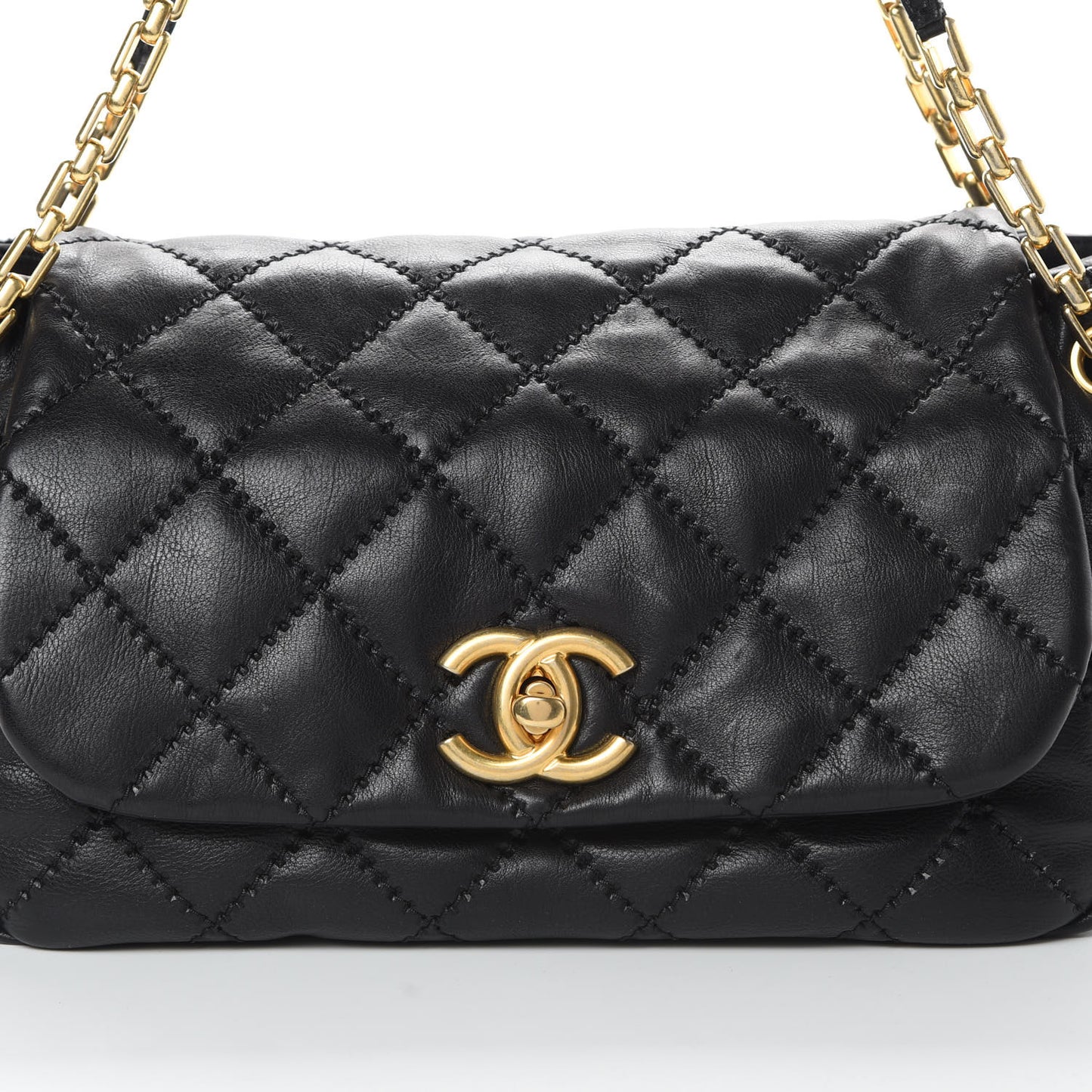 Calfskin Quilted Retro Chain Flap Black