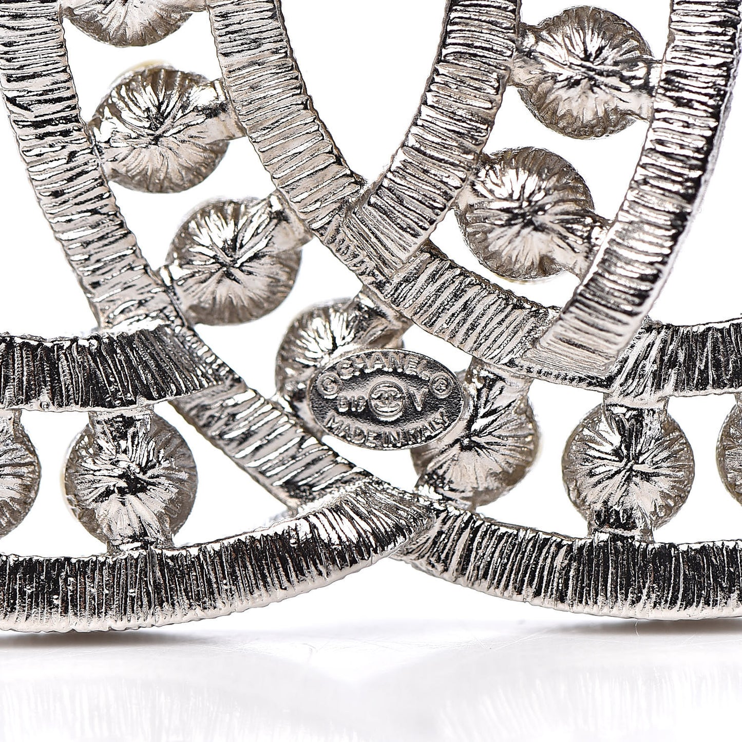 Pearl Crystal CC Brooch Silver