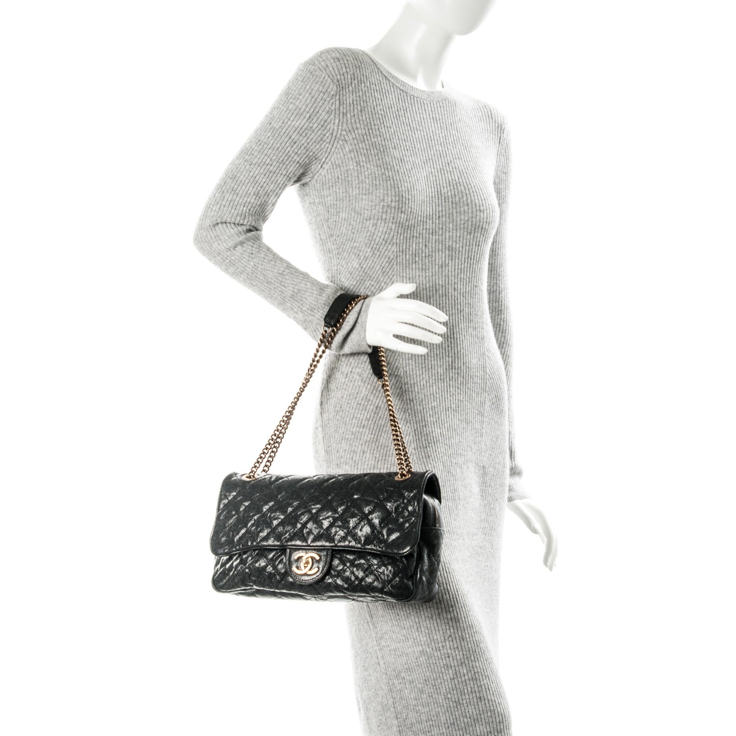 Chanel Crumpled Grained Calfskin Quilted Large Shiva Flap Black 2 of 8