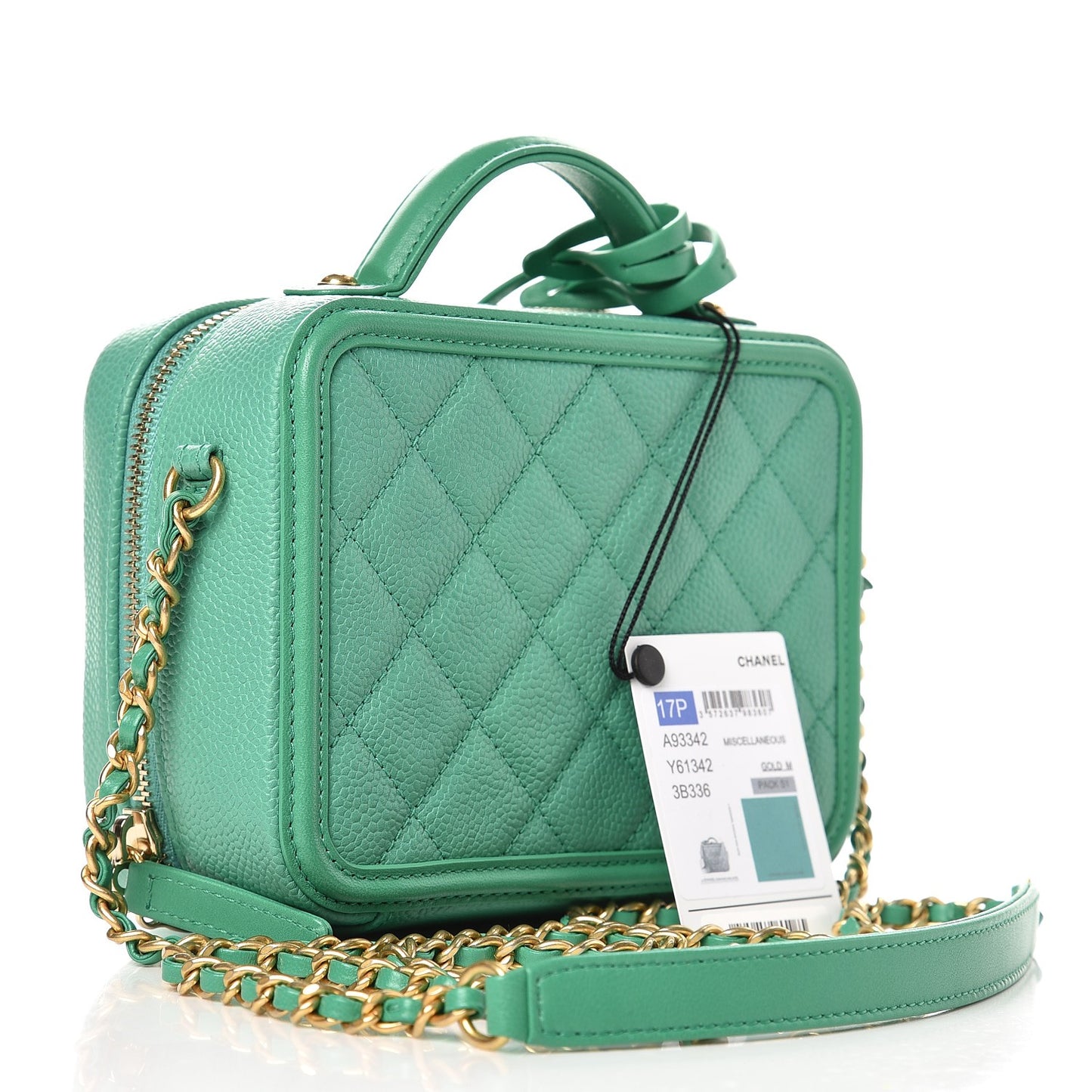 Caviar Quilted Small CC Filigree Vanity Case Green