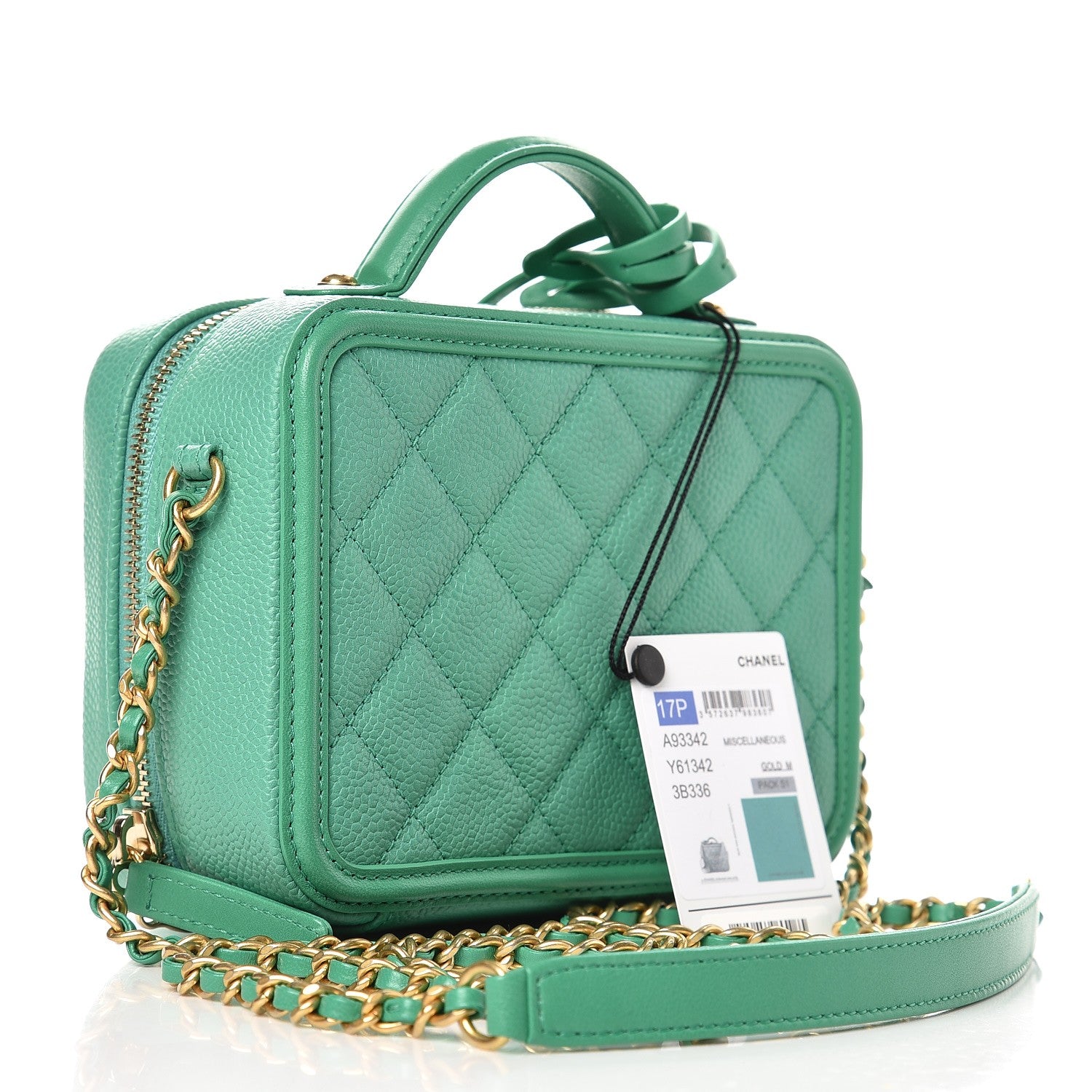 Chanel Caviar Quilted Small CC Filigree Vanity Case Green 4 of 9