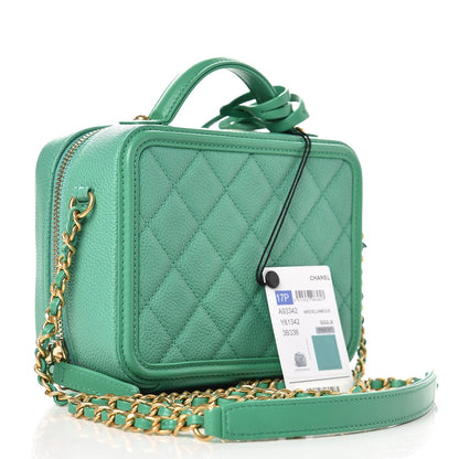 Chanel Caviar Quilted Small CC Filigree Vanity Case Green 4 of 9