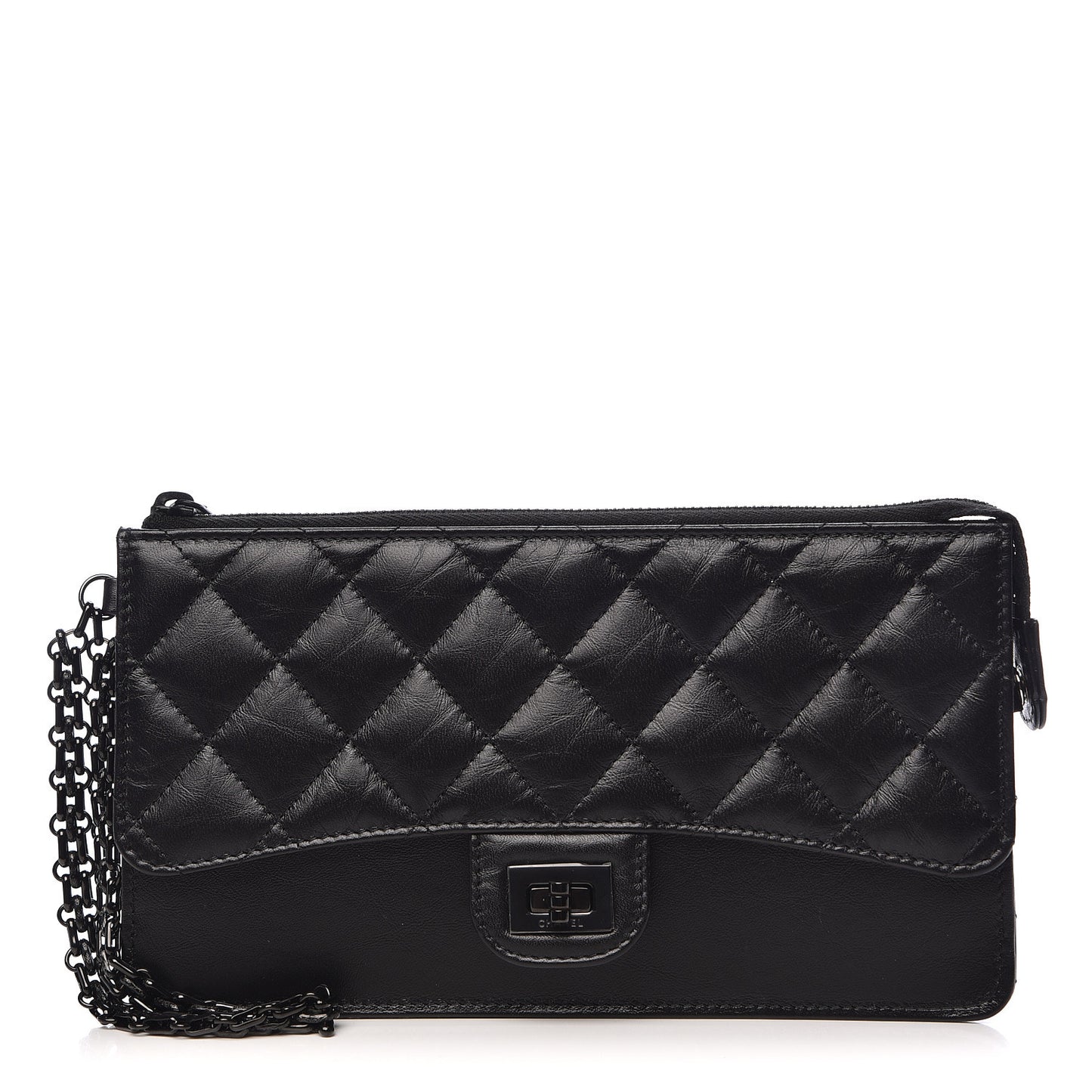 Aged Calfskin Quilted 2.55 Reissue Pouch With Chain Handle So Black