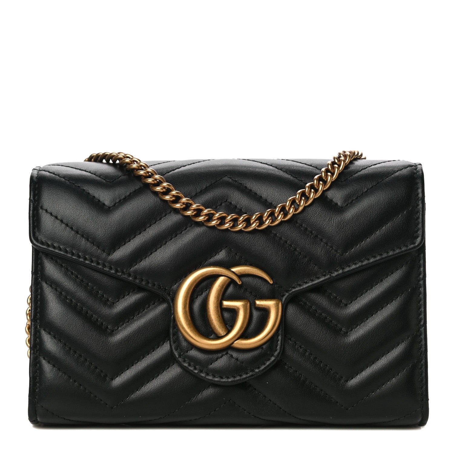 Gucci Calfskin Matelasse GG Marmont Chain Wallet Black 1 of 11