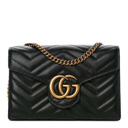 Gucci Calfskin Matelasse GG Marmont Chain Wallet Black 1 of 11