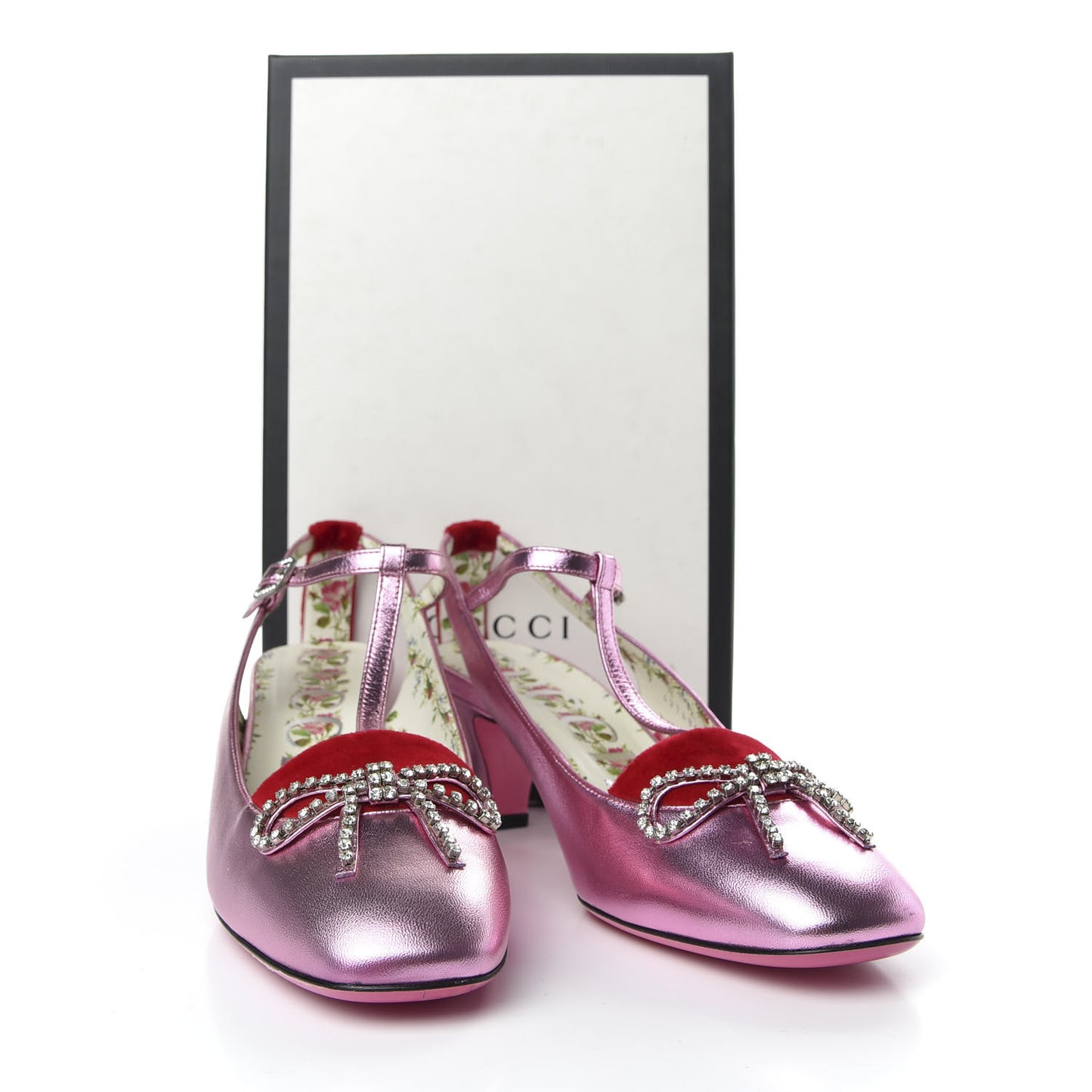 Metallic Nappa Velvet Crystal Bow Anita Pumps 40 Rosa Hibiscus Red