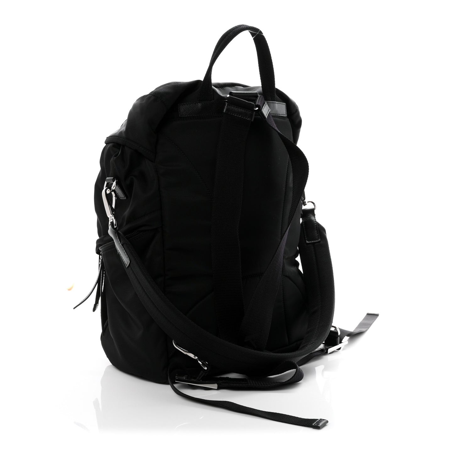 Re-Nylon Saffiano Logo Double Buckle Backpack Black