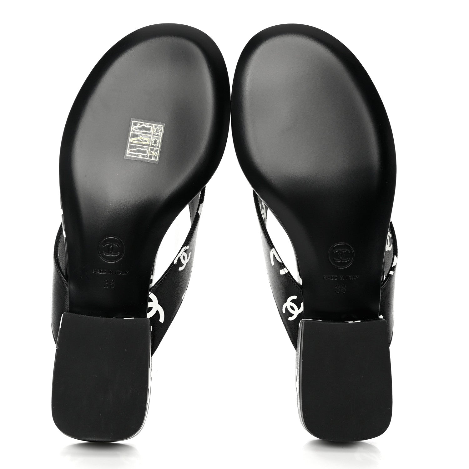 Chanel Lambskin Printed CC Thong Sandals 38 Black White 5 of 7