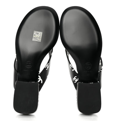 Chanel Lambskin Printed CC Thong Sandals 38 Black White 5 of 7