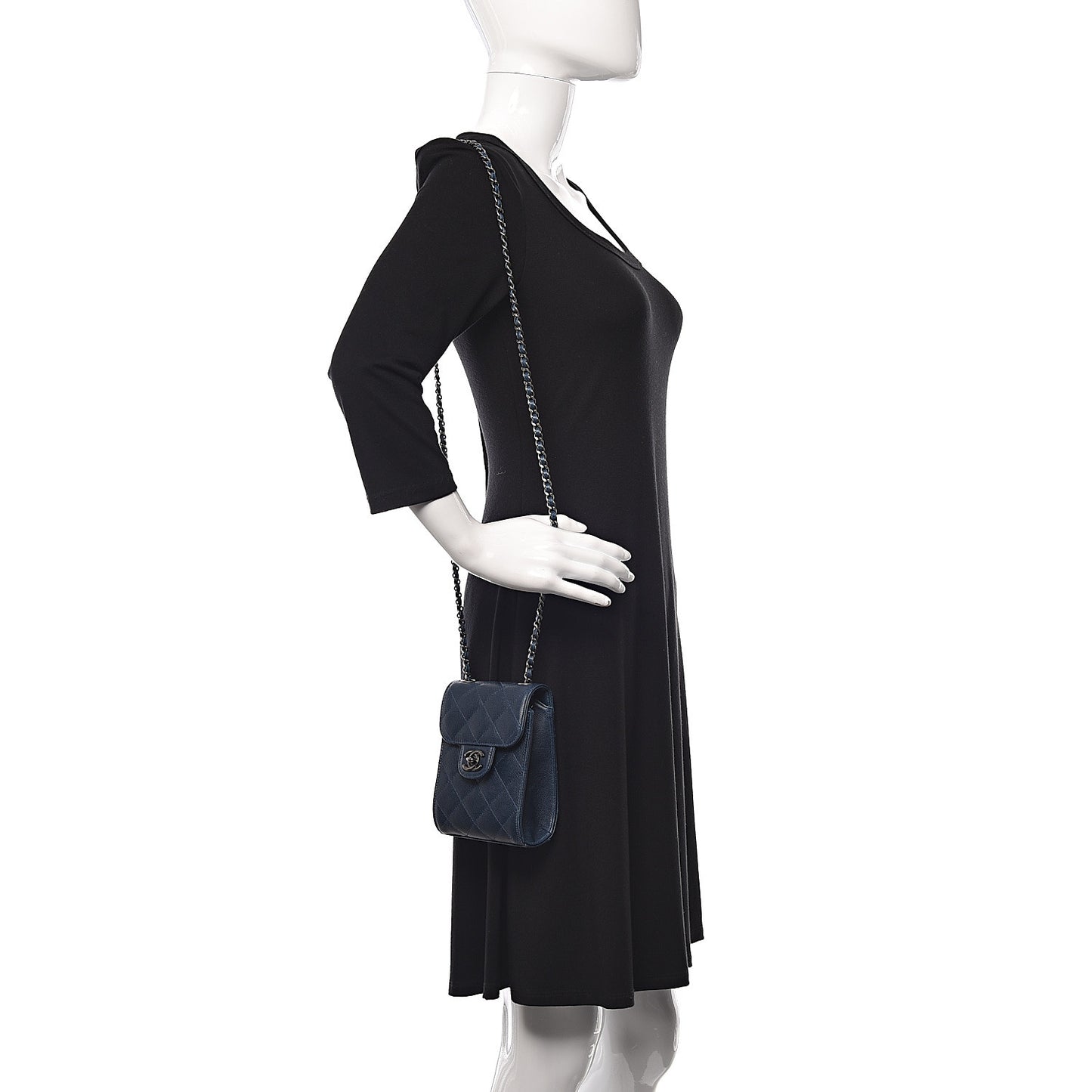 Caviar Quilted Extra Mini Wallet On Chain WOC Blue