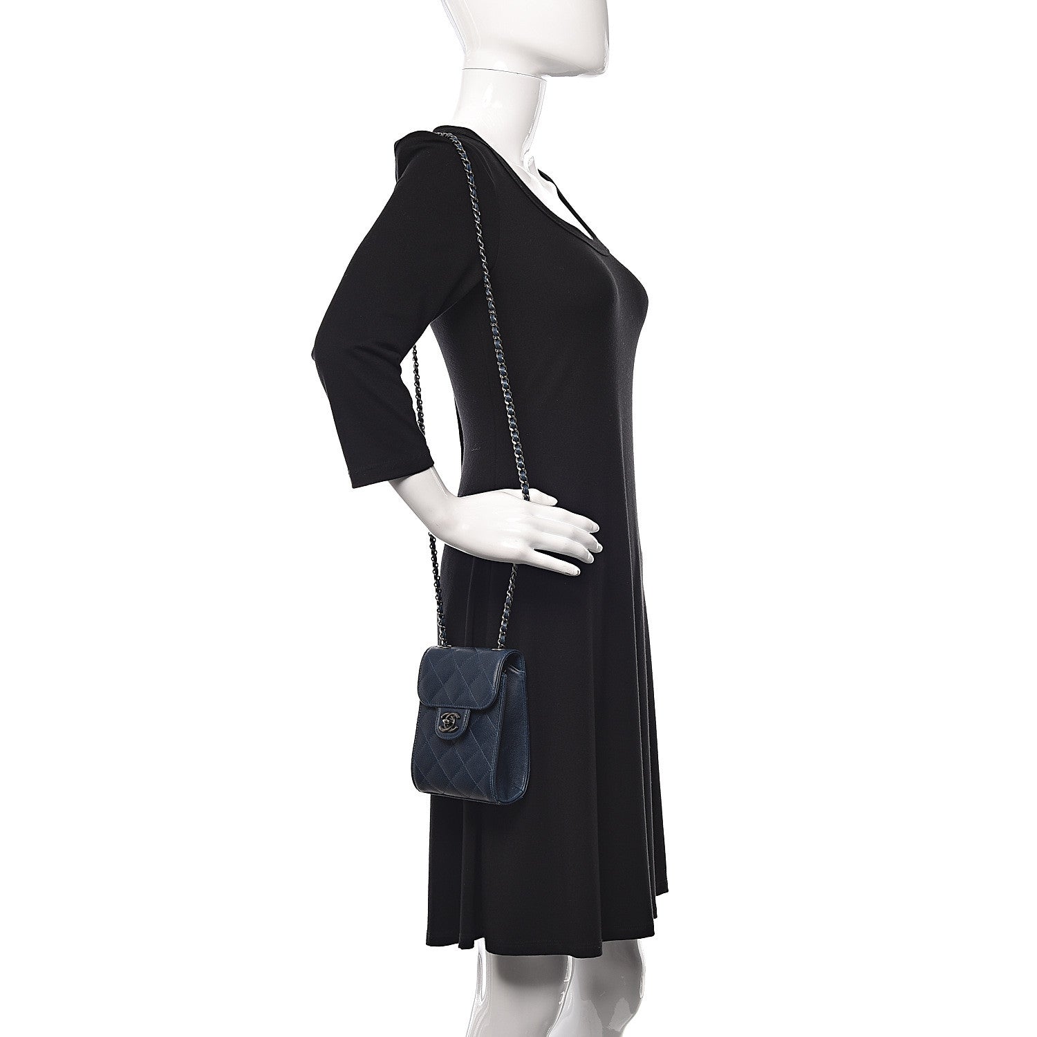 Chanel Caviar Quilted Extra Mini Wallet On Chain WOC Blue 2 of 11