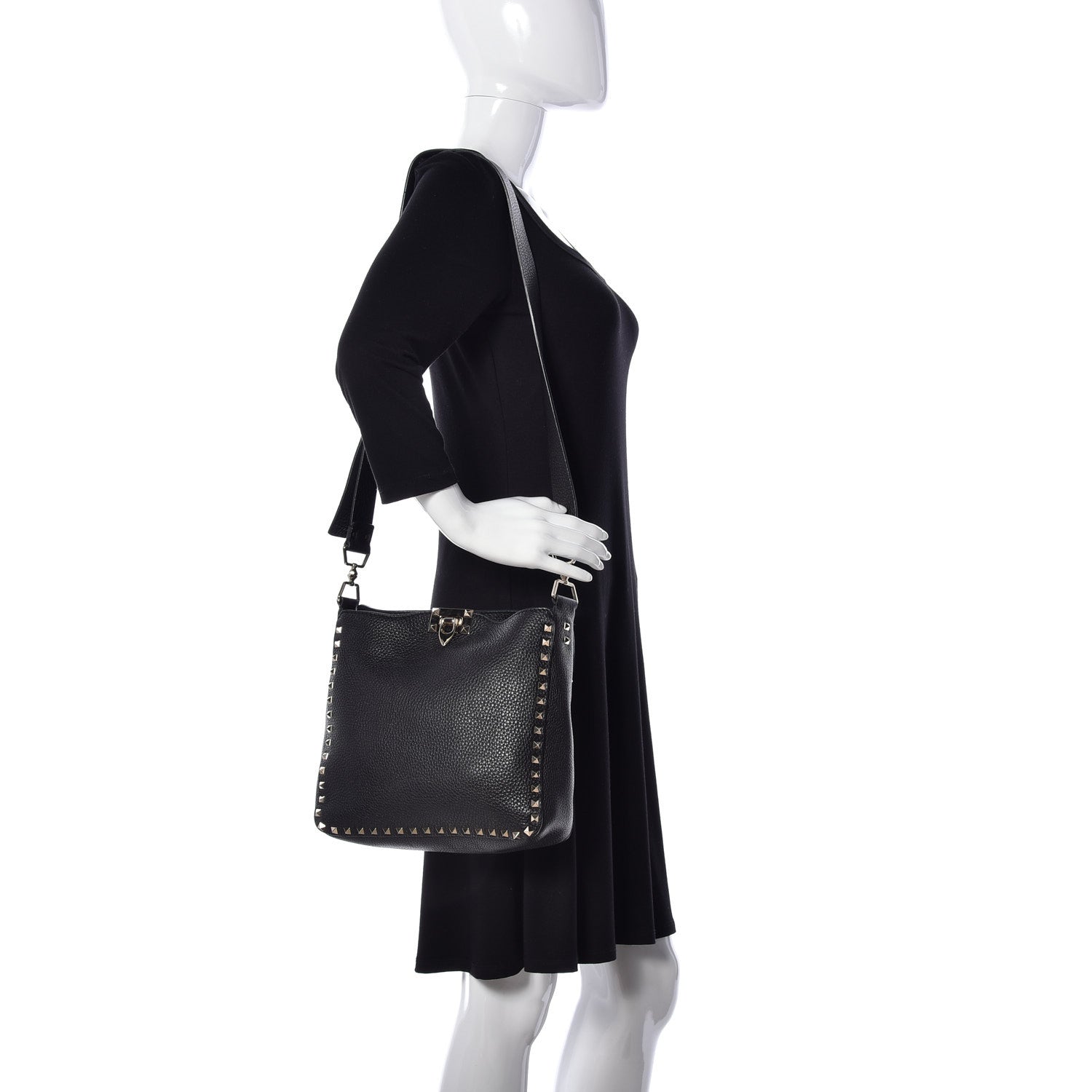 Valentino Garavani Pebbled Calfskin Small Rockstud Flip-Lock Messenger Bag Black 2 of 9