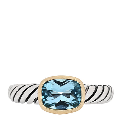 David Yurman Sterling Silver 18K Yellow Gold Blue Topaz 8mm Noblesse Ring 54 6.75 1 of 5