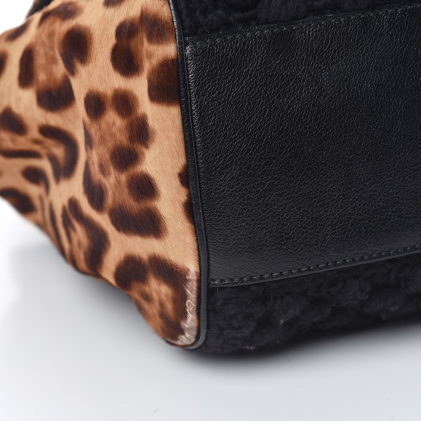 Calf Hair Leopard Print Knit Miss Sicily Satchel Black Naturale
