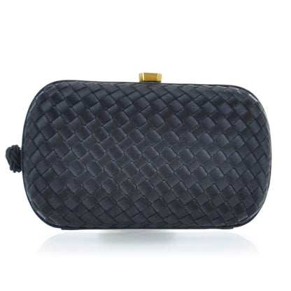 Bottega Veneta Satin Woven Evening Clutch Bag Black 1 of 9