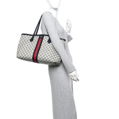 Gucci GG Supreme Monogram Textured Calfskin Web Medium Ophidia Shopping Tote Beige Blue 2 of 15