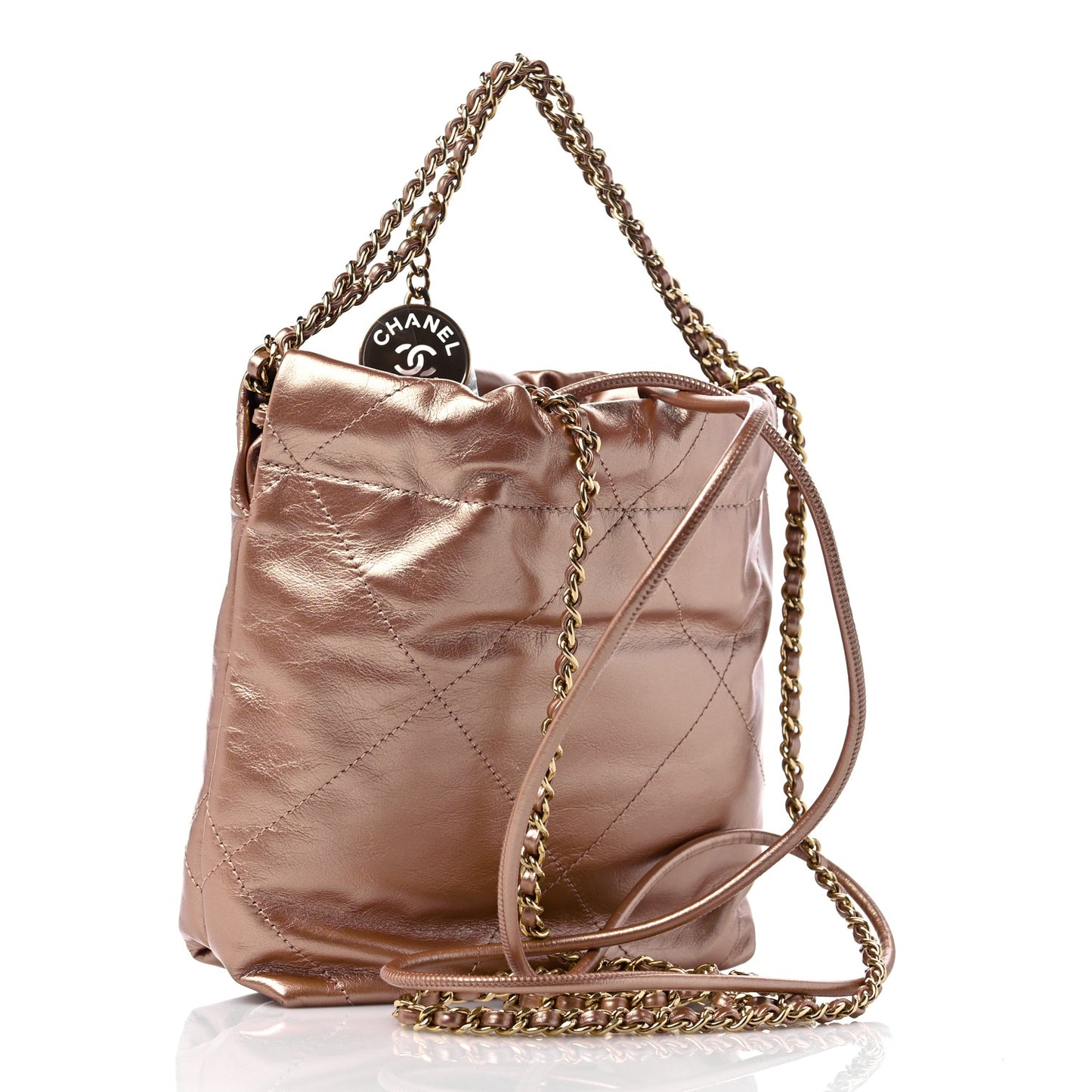 Metallic Calfskin Quilted Mini Chanel 22 Copper