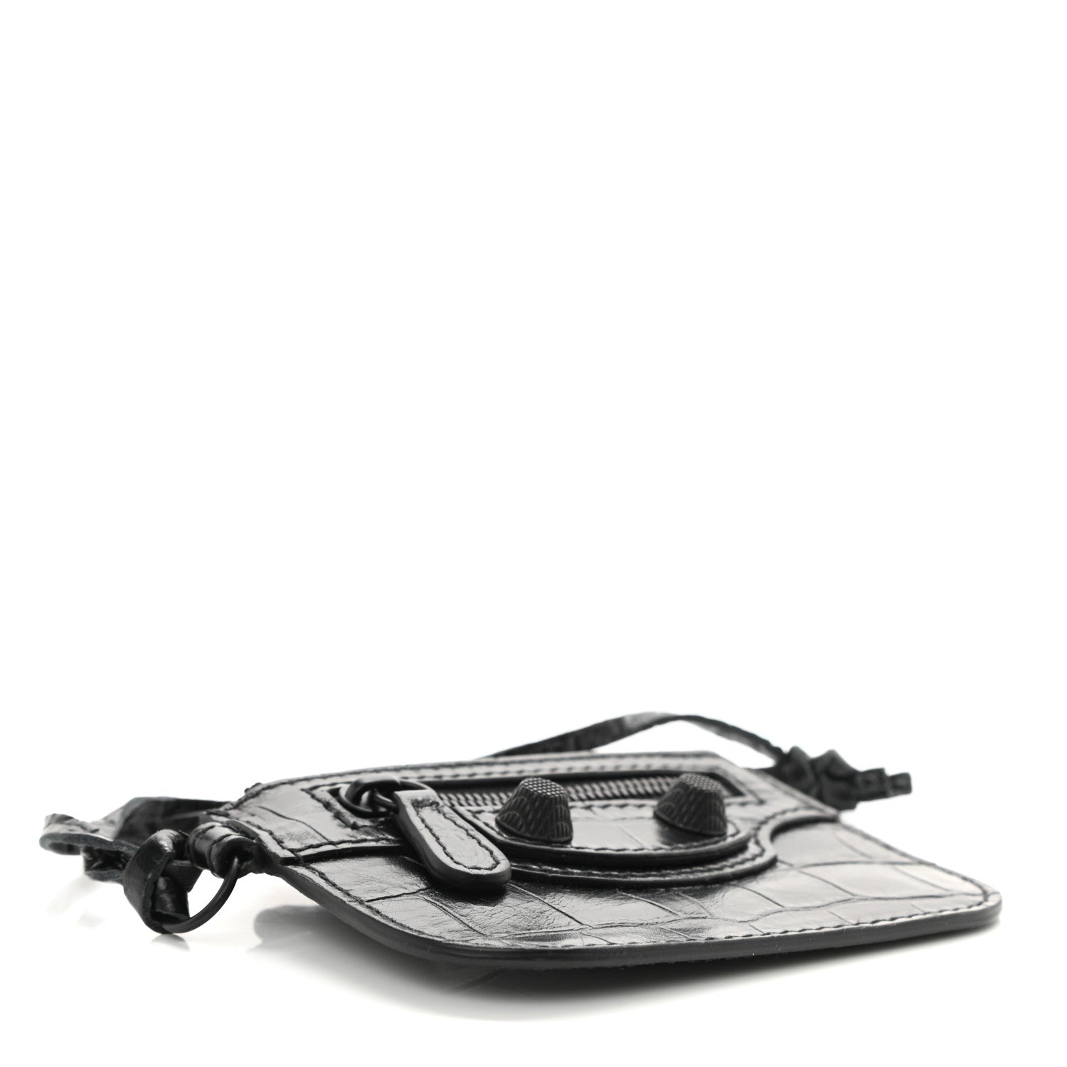 Balenciaga Calfskin Crocodile Embossed Le Cagole Pouch Black 4 of 7