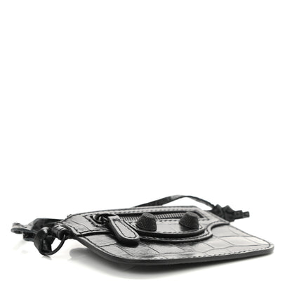 Balenciaga Calfskin Crocodile Embossed Le Cagole Pouch Black 4 of 7