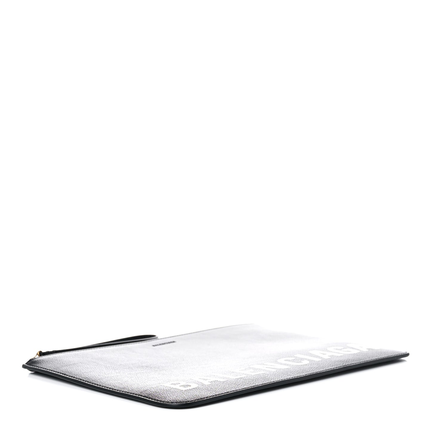 Calfskin Logo Medium Cash Pouch With Handle Black White