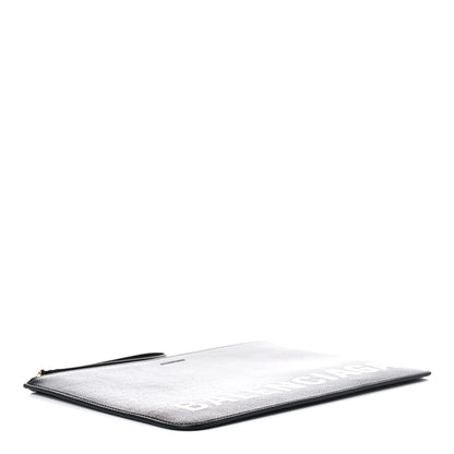 Balenciaga Calfskin Logo Medium Cash Pouch With Handle Black White 4 of 9
