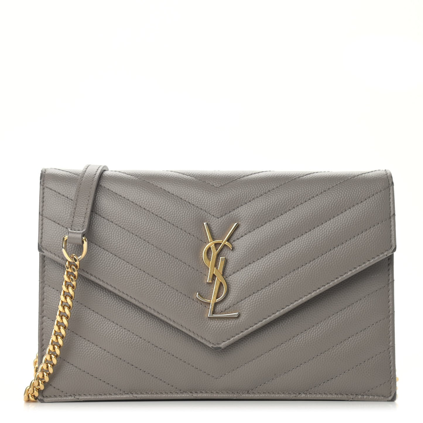 Grain De Poudre Matelasse Chevron Monogram Envelope Chain Wallet Coal